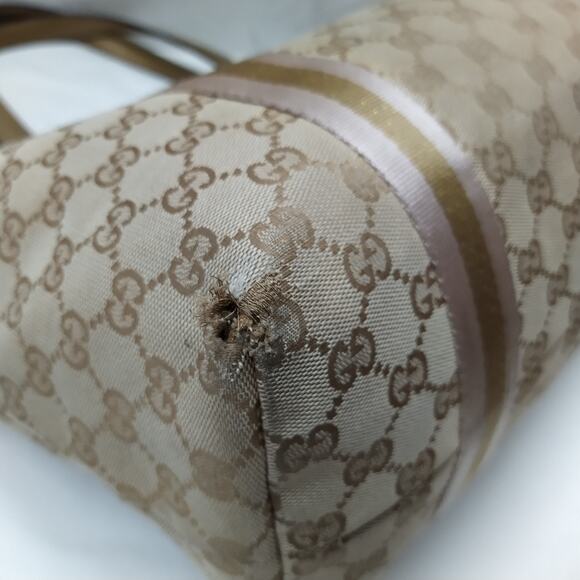 Gucci Brown Canvas GG Double Handles Tote Shoulder Bag - Vintage - Picture 15 of 16